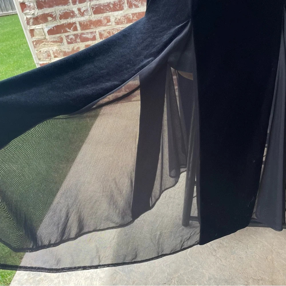 Vintage 90s Stretch Black Velour Evening Gown 8 - Picture 5 of 6